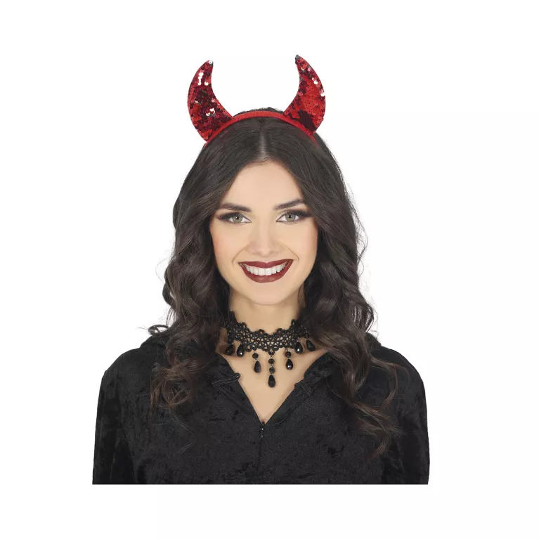 Čelenka Čertovské rohy s flitry červená