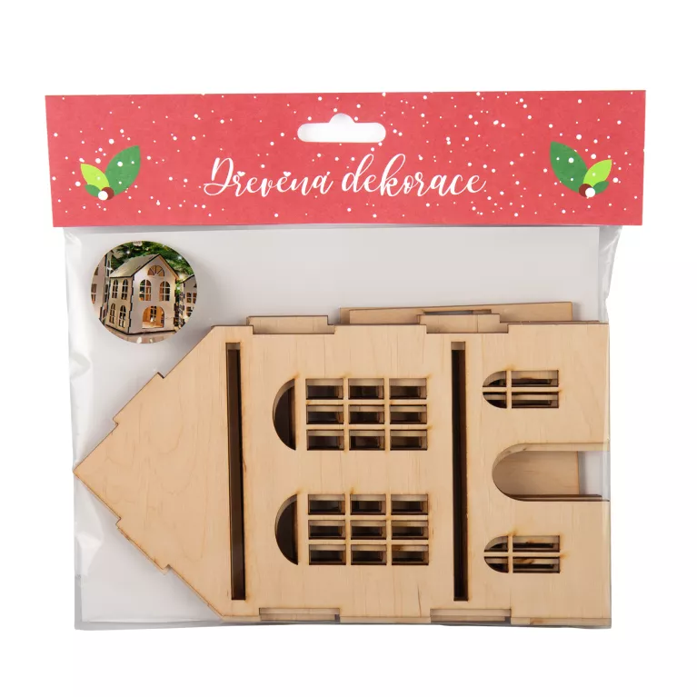 Dřevěná 3D dekorace domečku: 2 okýnka