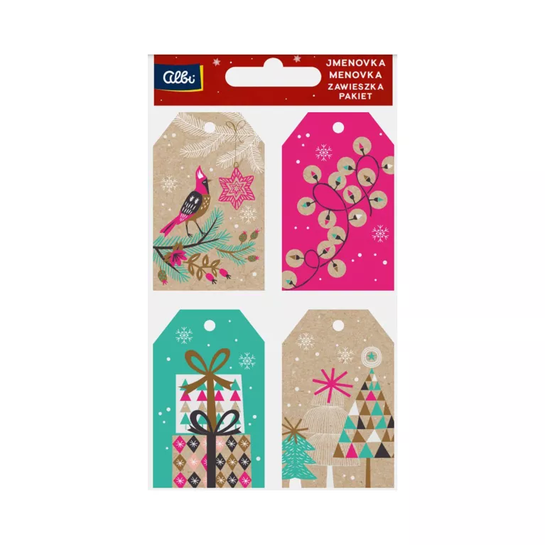 Dárková visačka 12 ks - Barevné Vánoce kraft
