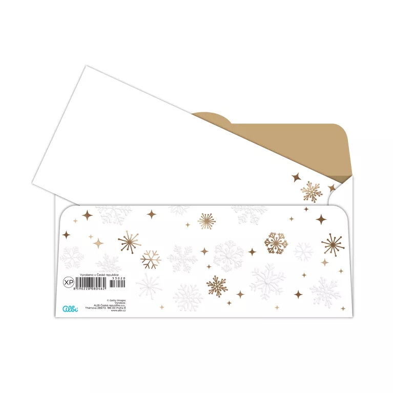 Vánoční obálka na peníze - Bílo zlaté vločky