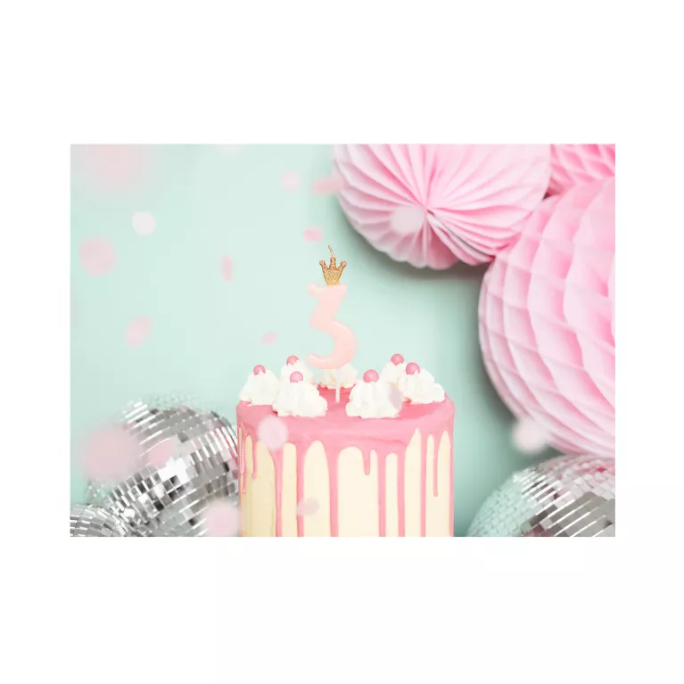 Svíčky dortové růžové s korunkou čísla