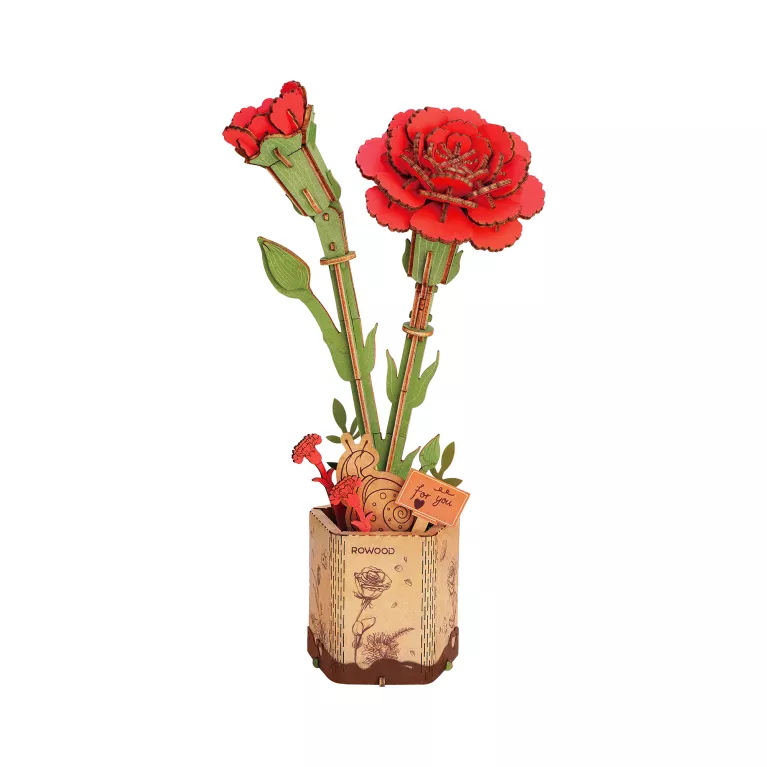 Dřevěná květina - Červený karafiát