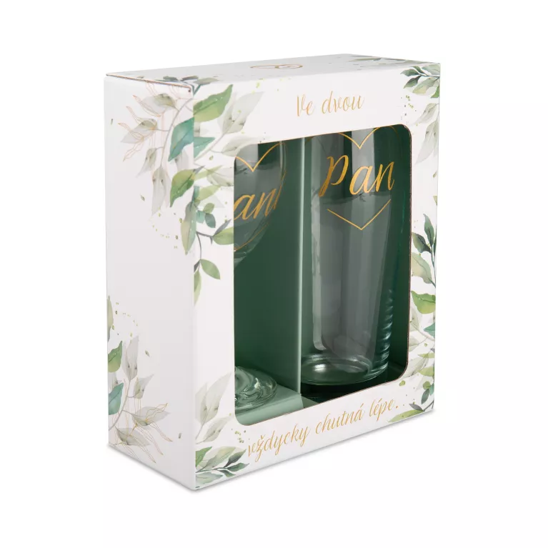 Svatební sada - Vinná sklenice a půllitr