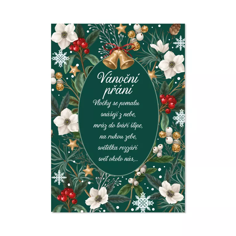 Vánoční hrací přání - Bílé květy a bobule