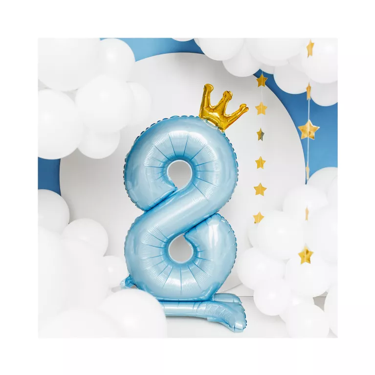 Balónky fóliové Stojící čísla s korunkou světle modrá 84 cm