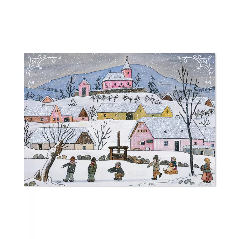 Vánoční přání Josef Lada - Děti u rybníka