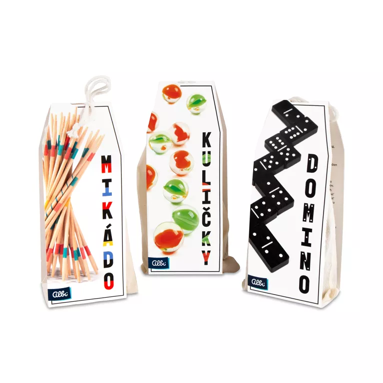 Výhodné balení - Hry v pytlíku: Domino + Kuličky + Mikádo