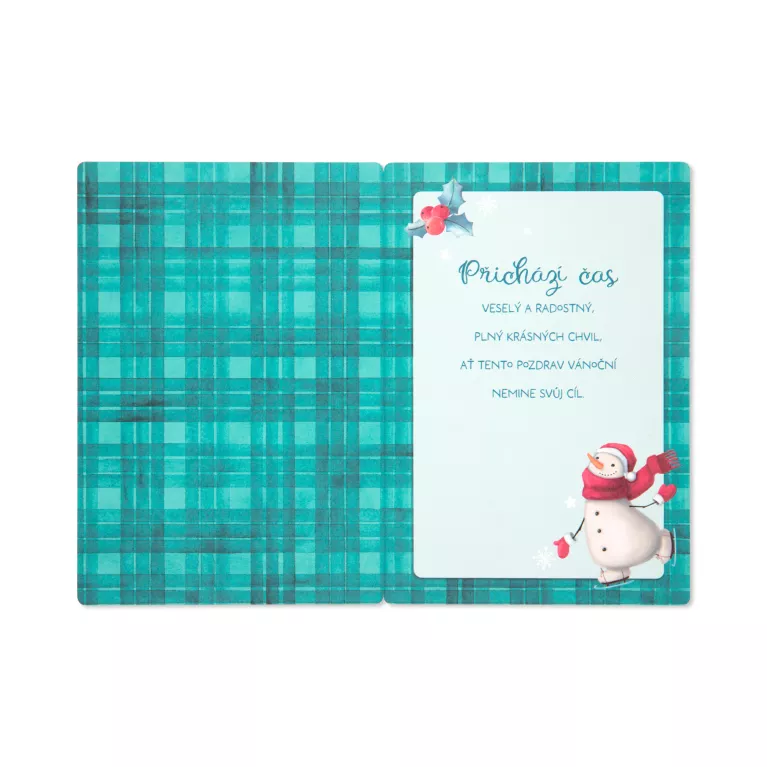 Vánoční bambusové přání - Sněhulák na bruslích