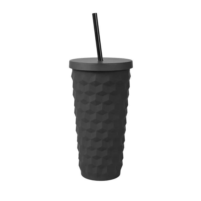 Černý 3D tumbler s brčkem