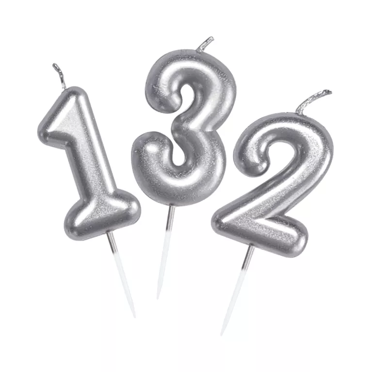 Svíčky dortové stříbrné 5 cm čísla