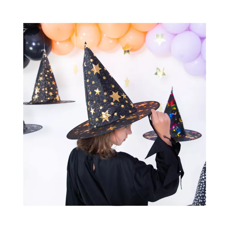 Klobouk Čarodějka se zlatými hvězdami
