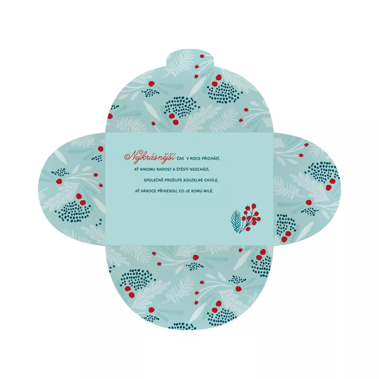 Skládací vánoční přání - Červené bobule