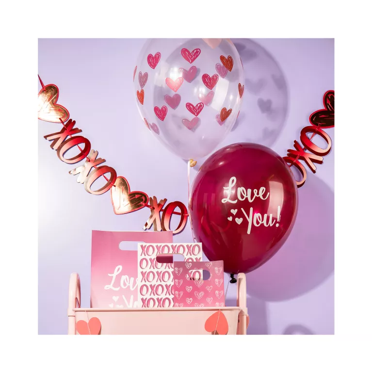 Balónky latexové Love You růžové a bílé se srdíčky 6 ks