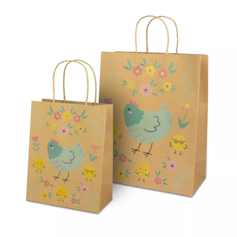 Dárková taška kraft - Slepička s kuřátky