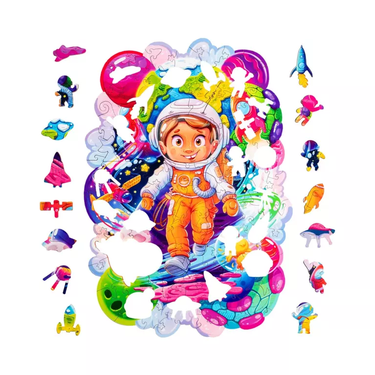 Dřevěné barevné puzzle - Vesmírný dobrodruh