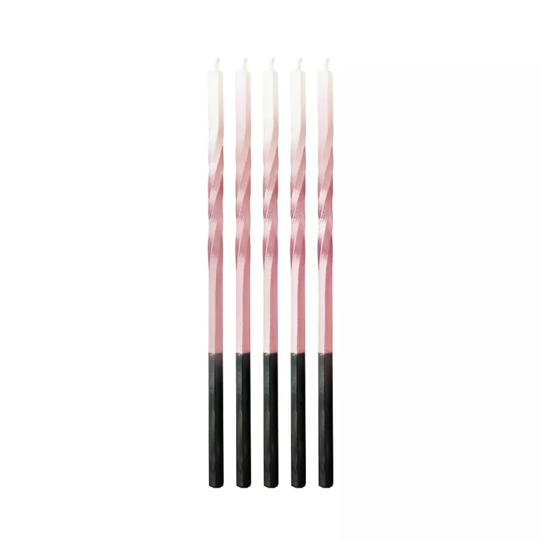 Svíčky dortové 5 ks ombré růžová, bílá 15 cm