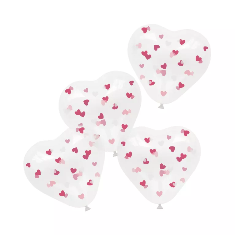 Balónky latexové Srdce s růžovými konfetami 4 ks