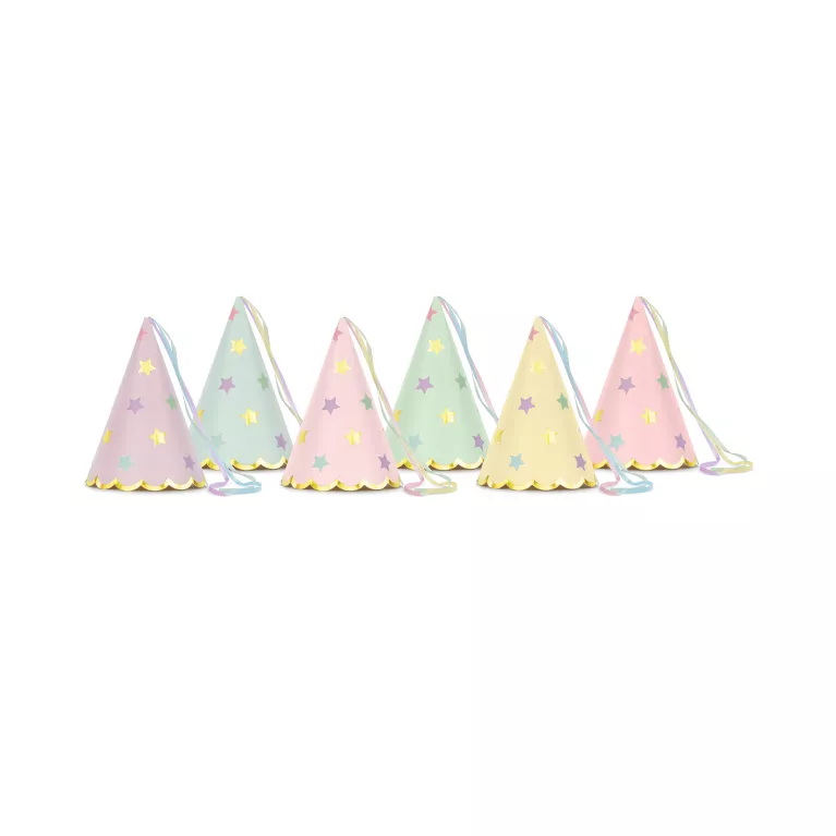 Čepičky Hvězdičky a stuhy pastelové 6 ks