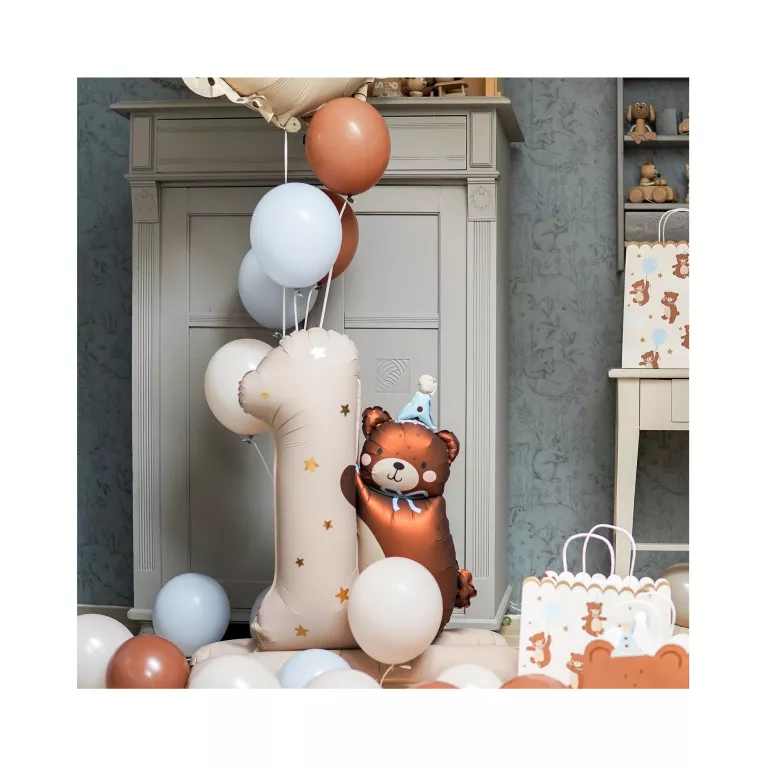 Balónek fóliový Stojící číslo 1 s medvídkem 81 cm