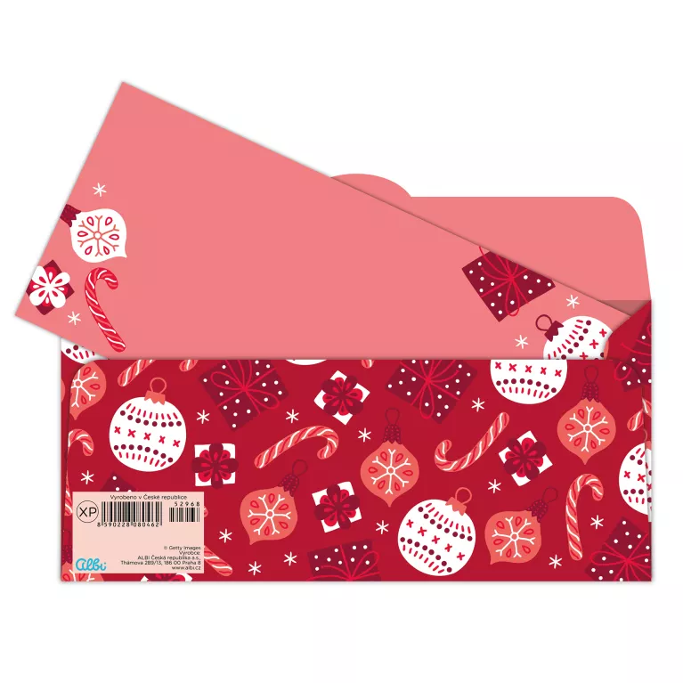Vánoční obálka na peníze - Červené ozdoby