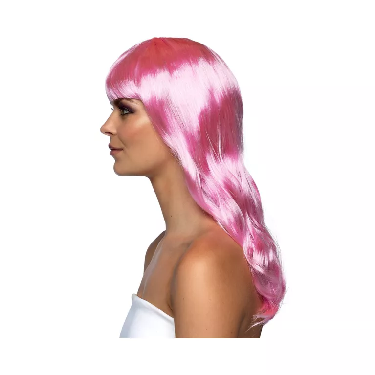 Paruka dlouhá růžová s ofinou