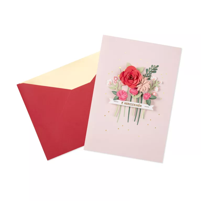 Luxusní narozeninové přání - Růžové květiny