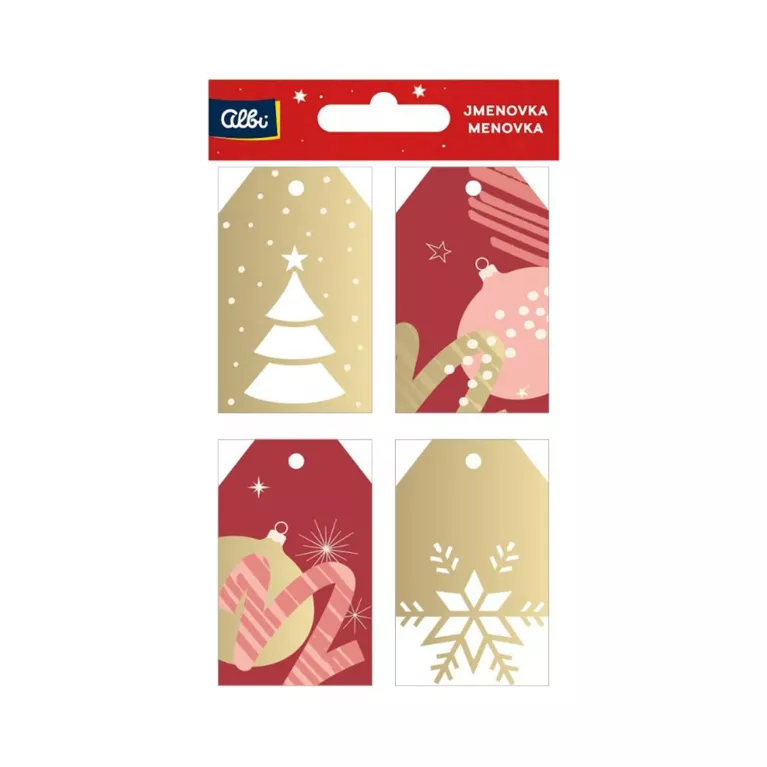 Dárková visačka 12 ks - Červeno-zlaté Vánoce