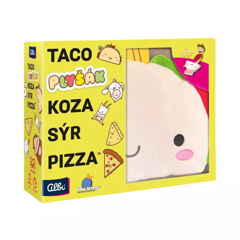 Taco, plyšák, koza, sýr, pizza