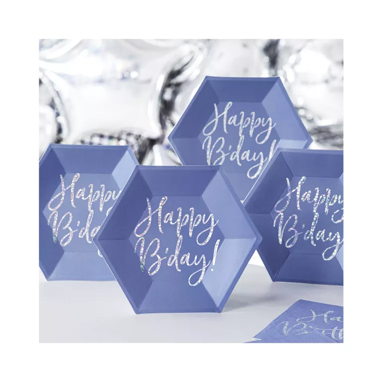 Talíře Happy B'day! tmavě modré 6 ks