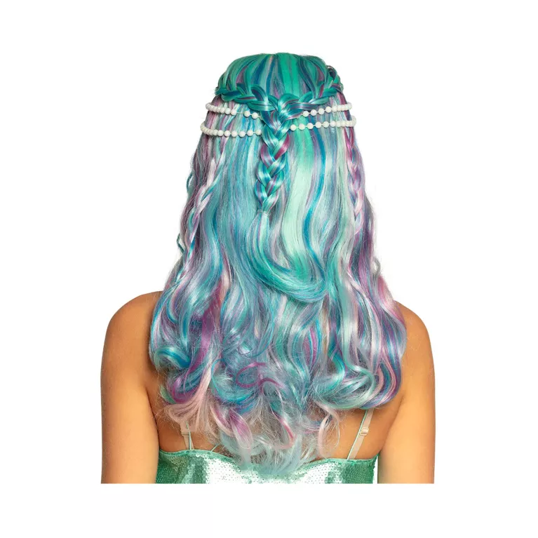 Paruka dlouhá tyrkys s perlami mořská panna