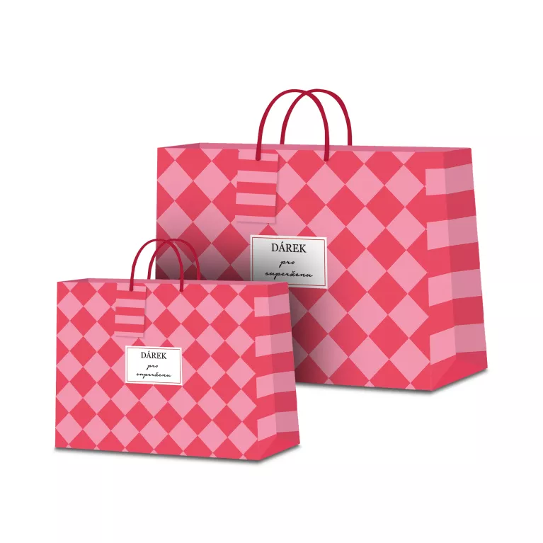 Dárková taška - Červeno-růžová šachovnice