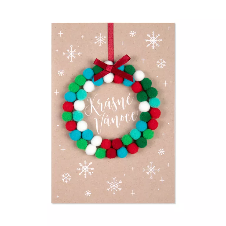 3D vánoční přání - Věnec z bambulek
