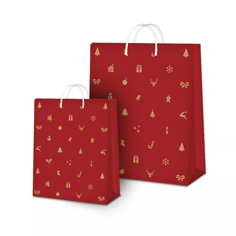 Dárková taška - Červená vánoční s ražbou
