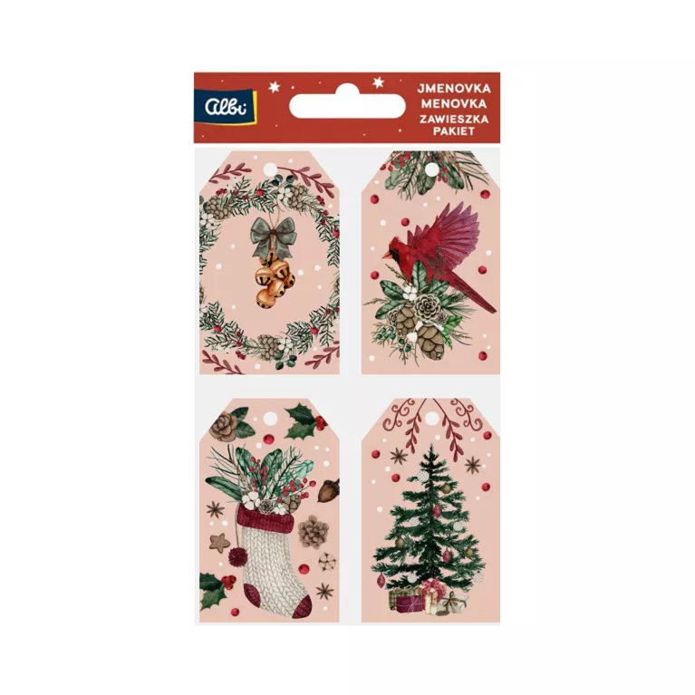 Dárková visačka 12 ks - Růžové Vánoce