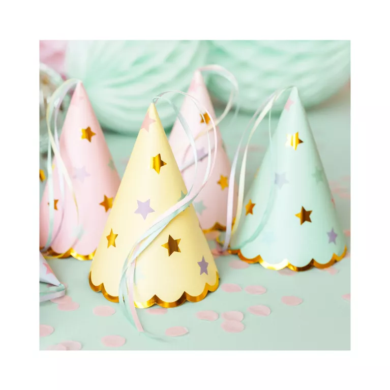 Čepičky Hvězdičky a stuhy pastelové 6 ks
