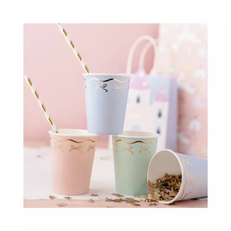 Kelímky pastelové se zlatými mašličkami 6 ks