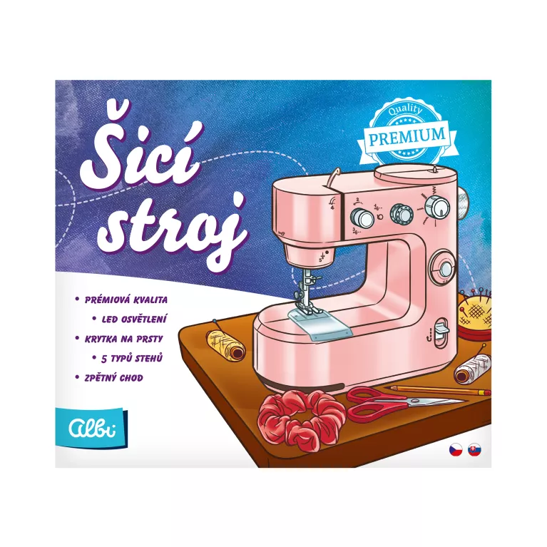 Růžový šicí stroj