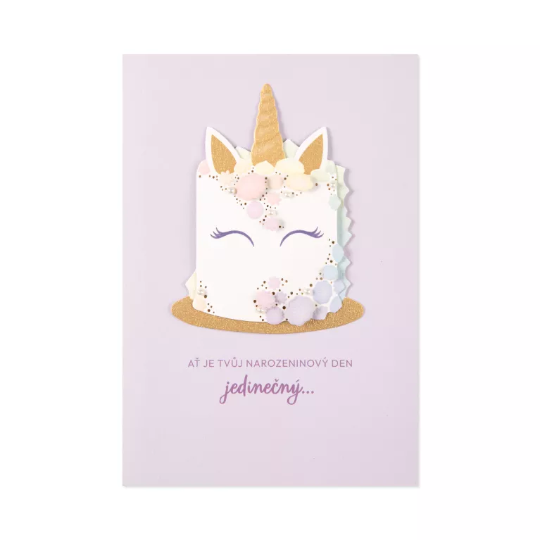 Luxusní narozeninové přání - Dortový jednorožec