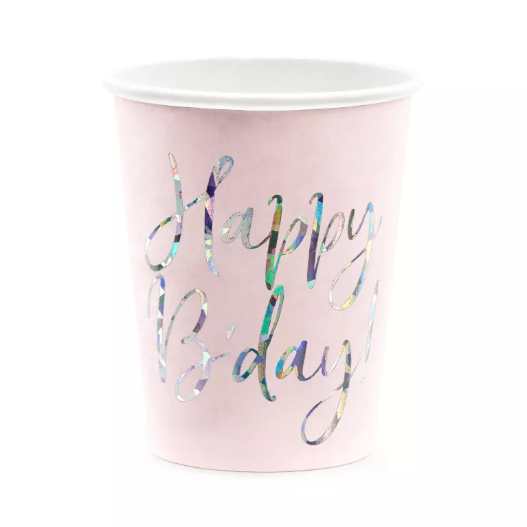 Kelímky Happy B'day! světle růžové 6 ks