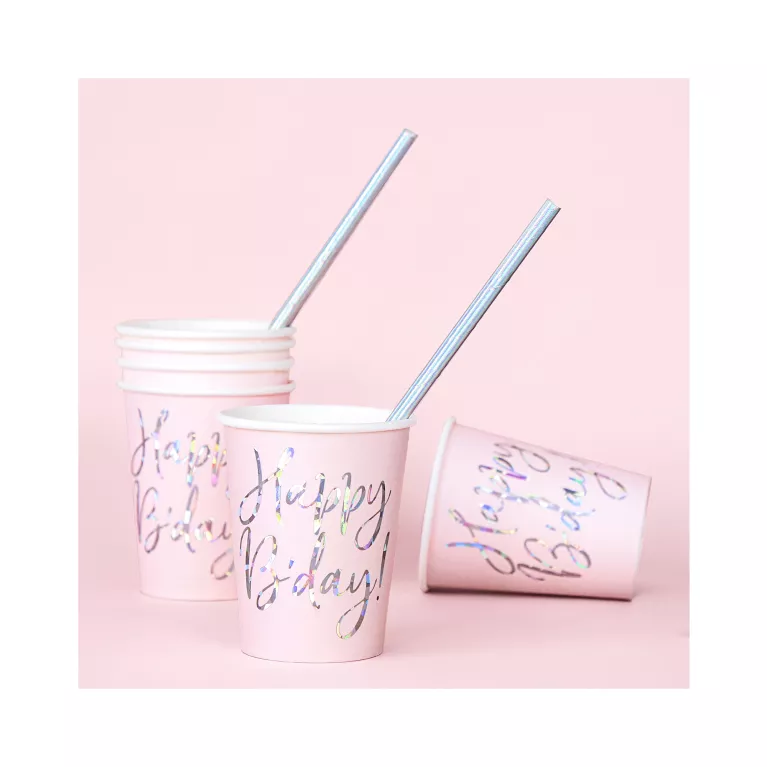 Kelímky Happy B'day! světle růžové 6 ks