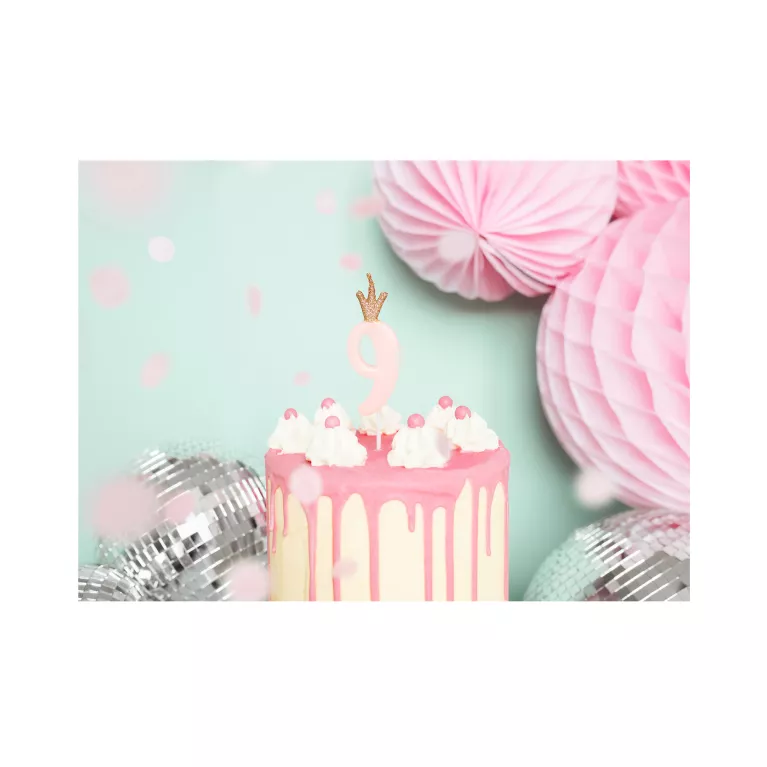 Svíčky dortové růžové s korunkou čísla