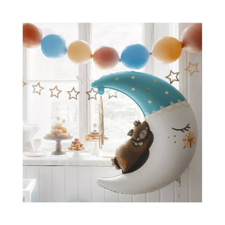 Balónek fóliový Medvídek na měsíci modrý