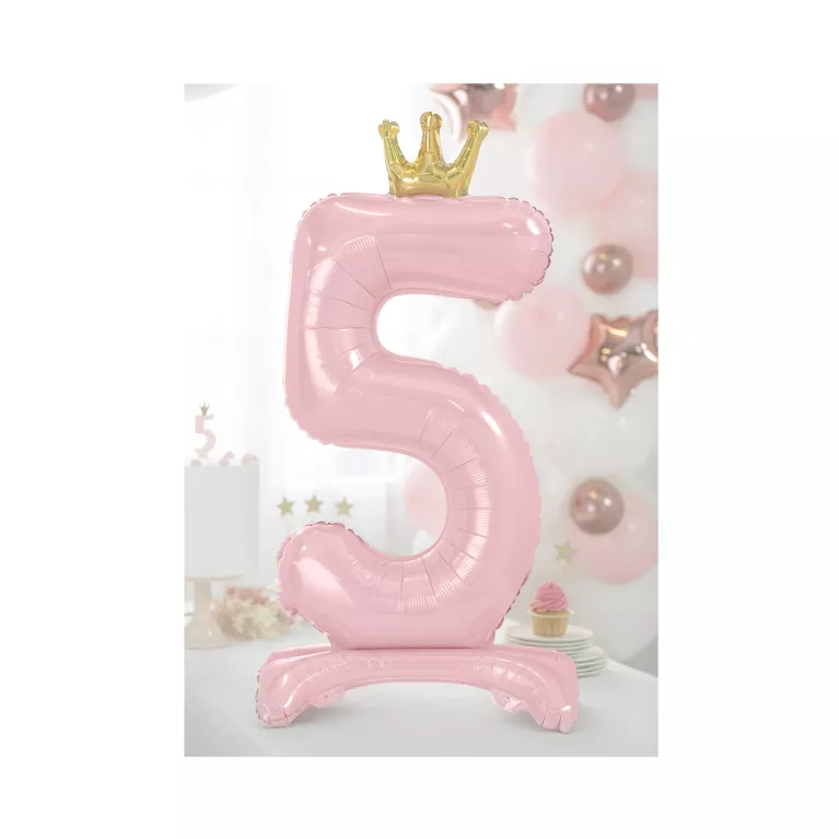 Balónky fóliové Stojící čísla s korunkou růžová 84 cm