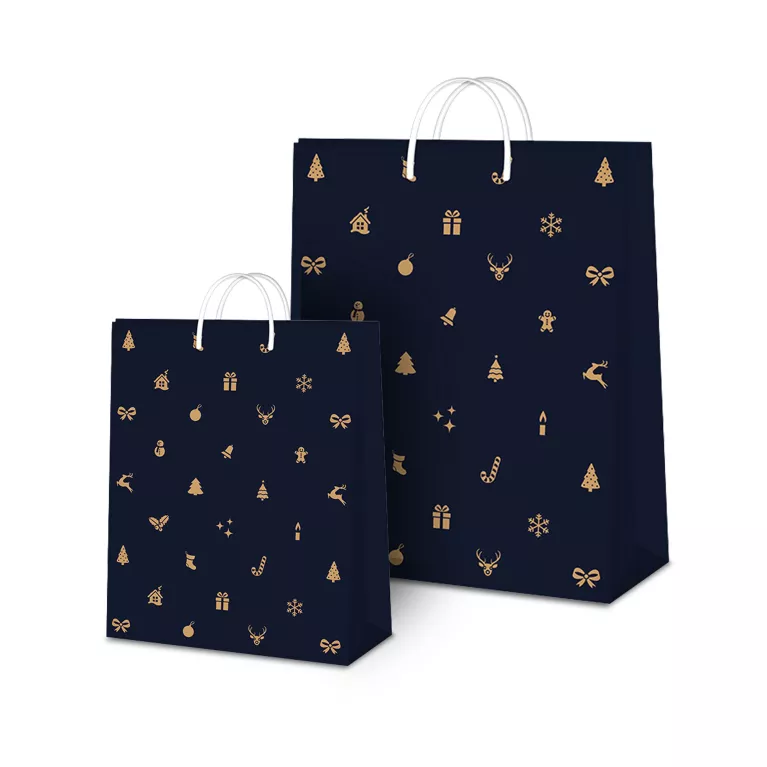 Dárková taška - Modrá vánoční s ražbou
