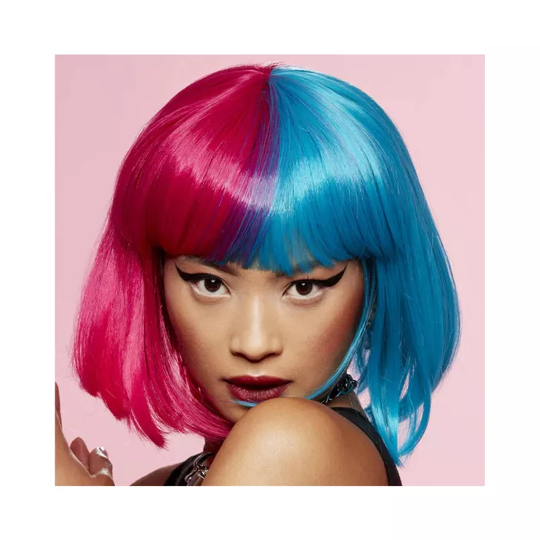Paruka krátká modrá, červená s ofinou