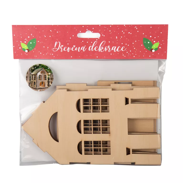 Dřevěná 3D dekorace domečku: 3 okýnka