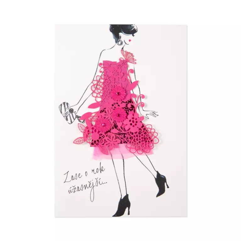 Luxusní narozeninové přání - Květinové šaty