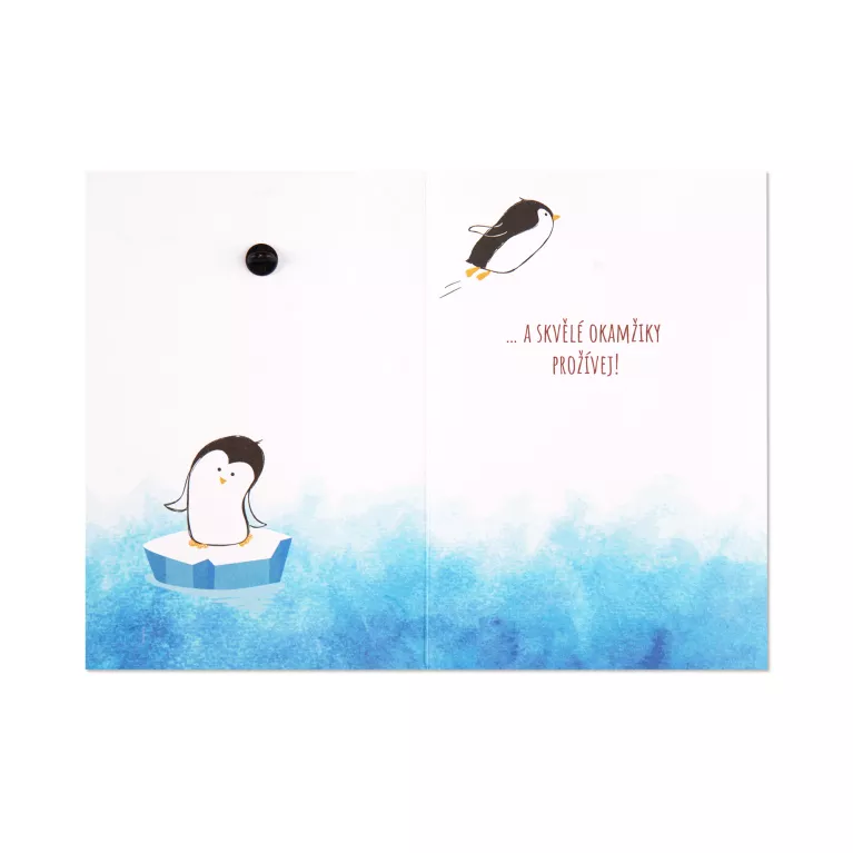 Přání s broží - Tučňák