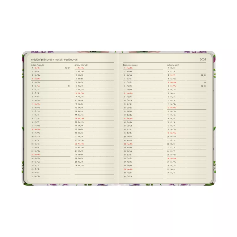 Týdenní diář - Fialové květiny