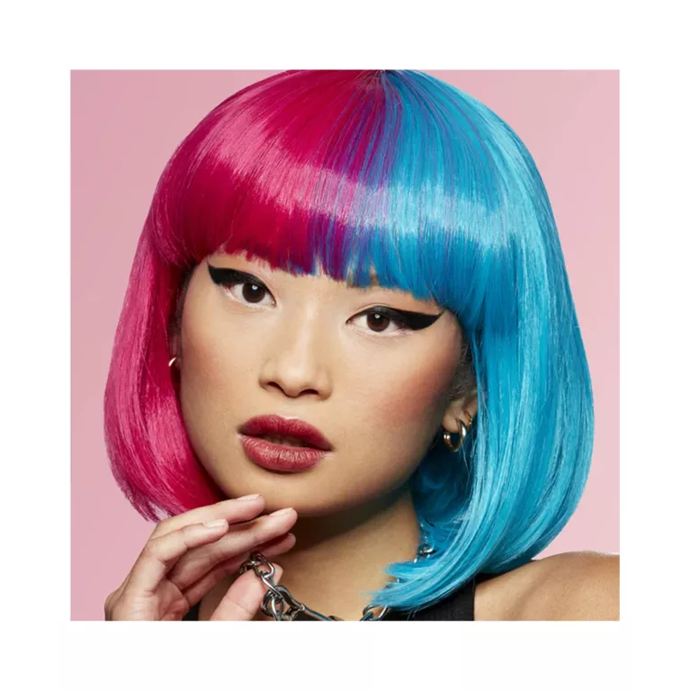 Paruka krátká modrá, červená s ofinou